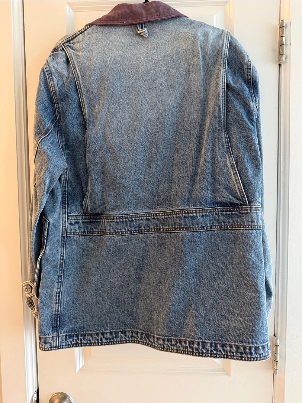 J. Crew Light Blue Denim Jacket with Purple Corduroy Collar - Picture 2 of 3